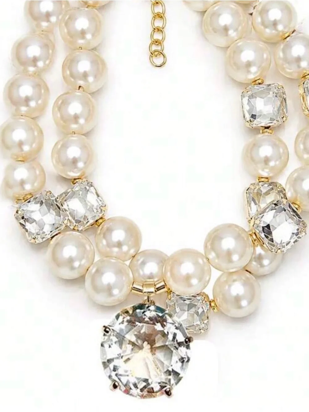 Classic Pearl and Crystal Statement Necklace - White